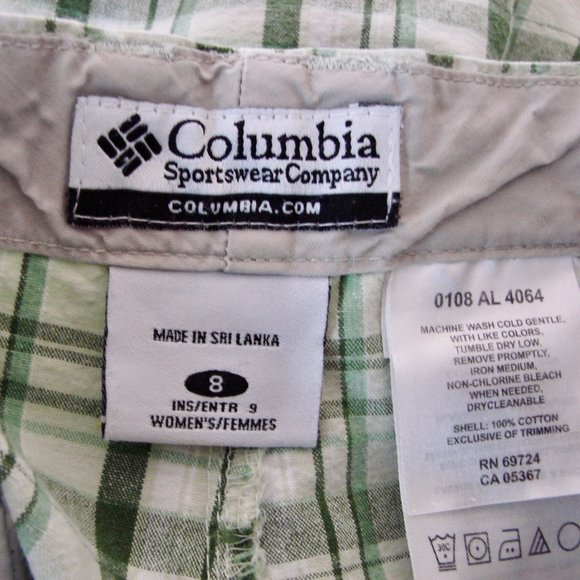 Columbia Plaid Shorts Green White Plaid Bermuda Golf Long Shorts Size 8 - Picture 3 of 13